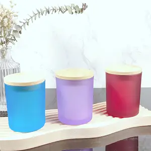 环保玻璃蜡烛容器7盎司8盎司蓝色磨砂茶壶彩色豪华玻璃家居装饰蜡烛罐