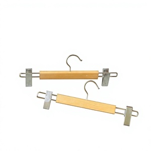 Premium Solid Wood <b>Single</b> Tier Eco-Friendly Durable Pants Hanger with Adjustable Clips for Bathroom <b>Wardrobe</b> Custom Logo OEM ODM - Product Image 1
