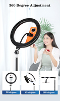 Support de lumière annulaire de 10 pouces avec trépied de 2 m et bras articulé de 70 cm pour le streaming en direct, le maquillage et l'éclairage photographique, avec support pour téléphone portable