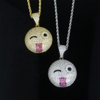 Collier en Zircon glacé personnalisé pour homme et femme, bijoux mignons, pendentifs en forme de cœur, d'étoile, de sourire et de visage