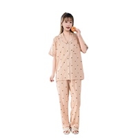 Piyama Wanita Baru Musim Semi/Musim Panas/Musim Gugur Lengan Pendek Ringan Bernapas Bahan Lyocell Longgar Sepanjang Badan Sederhana Nyaman