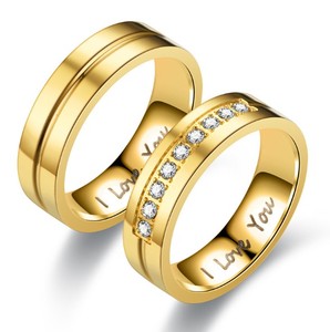 Anillo de pareja I Love You, elegantes anillos de racimo de acero inoxidable de oro de 18 quilates para boda <span class=keywords><strong>Gay</strong></span>, fiesta de compromiso, moda de Arabia Saudita - Product Image 1