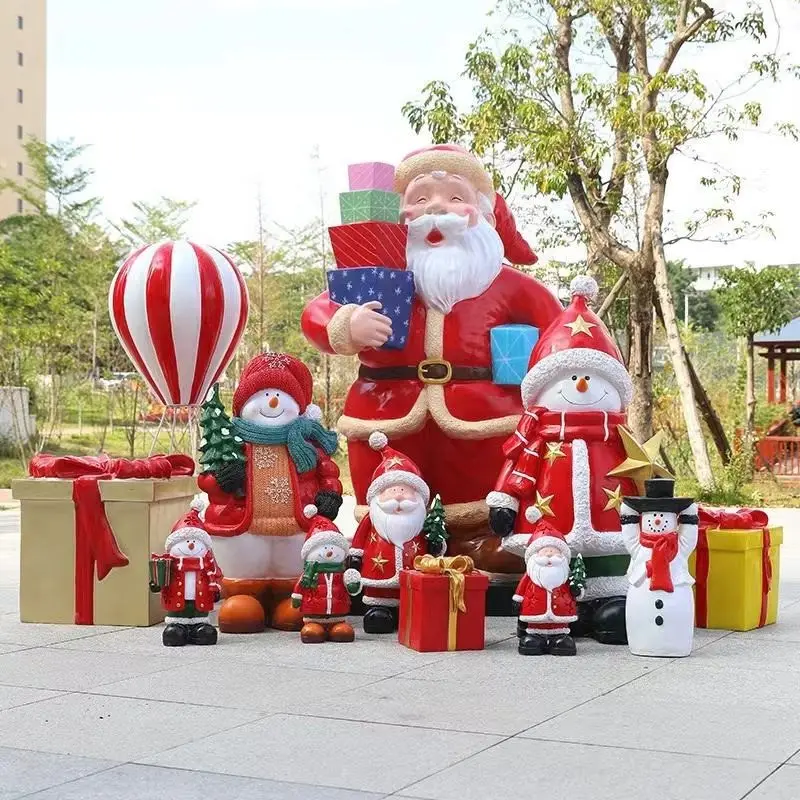 Estatuilla de fibra de vidrio final feliz figura de Papá Noel escultura resina estatuas de árbol de Navidad escultura de globo de aire caliente en Stock