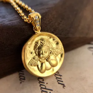 Colar de joias da menina do bebê, 18k, cor sólida, ouro do bebê personalizado, pingente de nome vs diamante, anjo, colar de pingente