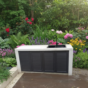 Îlot de cuisine extérieur moderne en alliage d'aluminium avec évier, autoportant, double porte, design écologique, 5+ tiroirs, finition ultra brillante pour - Product Image 3