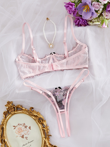 Ensemble de lingerie sexy pour femmes, maille brodée florale, doux et énergique, avec soutien-gorge à armatures - Product Image 2