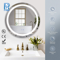 Kabinet kamar mandi cermin bulat LED gaya Modern, dengan Sensor sakelar sentuh untuk apartemen, kamar mandi, Salon & Hotel