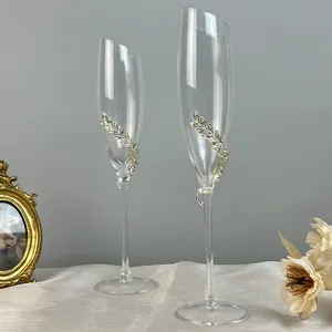 Custom Logo Diamond Champagne Cup Goblet Wine Glass Champagne Goblet Oblique Crystal Champagne Flutes