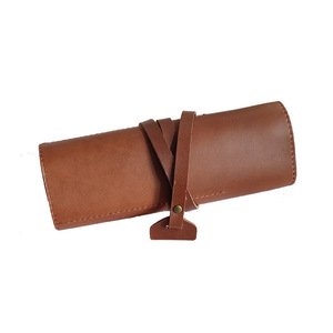 Nouveau porte-<span class=keywords><strong>crayon</strong></span> en cuir véritable <span class=keywords><strong>de</strong></span> Type rouleau haute qualité étanche Simple <span class=keywords><strong>couleur</strong></span> unie rétro stylo rideau - Product Image 2