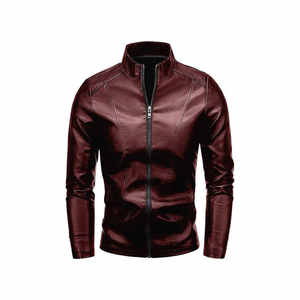 Chaqueta de Invierno de Cuero Sintético, Cuello Alto, Corte Ajustado, Estilo Casual Urbano, Cuero PU - Product Image 2