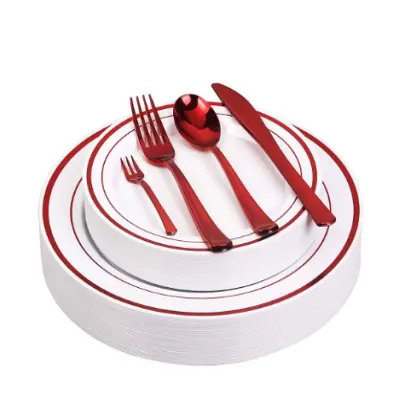 Plastik rote Teller Geschirr-Sets Luxus-Teller-Sets für Hochzeit Geschirr-Set