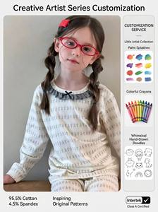 Pyjama enfant en coton, 95,5 % coton, 4,5 % élasthanne, doux, extensible, manches longues, ensemble de pyjama, OEM, RTS, disponible en gros - Product Image 2