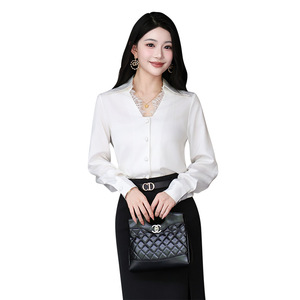 Lace Trimmed Collar Long Sleeve Shirt Women White Office Blouse Solid Color Poplin Fabric 2025 Spring Style - Product Image 5