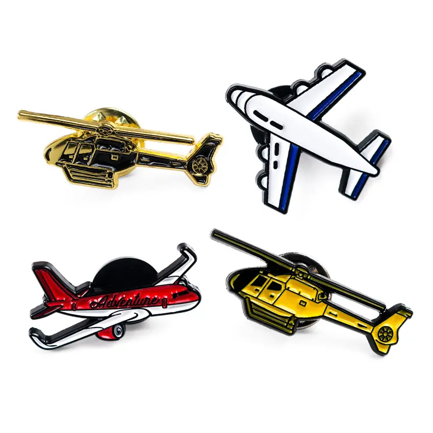 custom dye color plated aircraft enamel airplane pin star rubber clutch