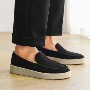 Chaussures décontractées basses noires à enfiler pour hommes en faux <span class=keywords><strong>daim</strong></span>, avec soutien de la voûte plantaire, design de luxe, jetables, à ressort, prix bas - Product Image 4