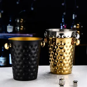 Logo personalizzato 2/5L oro argento nero rotondo in acciaio metallinoso secchiello per ghiaccio birra vino champagne cooler per bar party