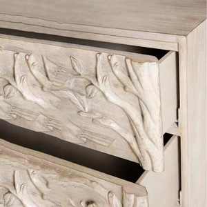 Commode à 3 tiroirs en bois massif, buffet rustique fait main avec relief floral, meuble de rangement antique pour salon - Product Image 4