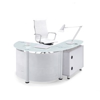 Bureau d'ordinateur en verre moderne, bureau personnel, en forme de verre, vente en gros