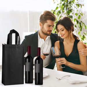 Tùy chỉnh tái sử dụng đôi chai rượu vang đỏ bao bì với không dệt vải dây rút & dây kéo đóng cửa mẫu thư cho đám cưới - Product Image 5