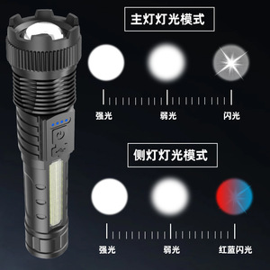 Strong Light Zoom Tactical Flashlight With Pen <b>Clip</b> Side Light Type C Fast Charging - Product Image 3
