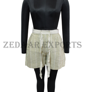 Pantalones cortos de lino a rayas para mujeres niñas dama casual vacaciones playa pantalones cortos personalizar logo bajo moq - Product Image 2