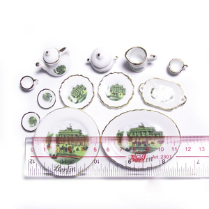Accessoires pour maison de poupée 1:12, vaisselle et service à <span class=keywords><strong>thé</strong></span> en céramique miniature de 14 pièces avec motif <span class=keywords><strong>Louvre</strong></span> - Product Image 2