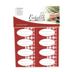 Etiquetas adhesivas Einkochwelt, 24 piezas, diseño a cuadros rojos para conservar frascos - Product Image 1