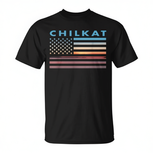 T-shirt Chilkat Vintage Sunset con bandiera americana, nera, taglia unisex per adulti - Product Image 2