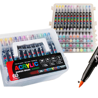 Ensemble de marqueurs acryliques à pointe souple, stylos permanents 24 couleurs pour le dessin et le graffiti sur roche/bois/verre/tissu, fournitures d'art DIY