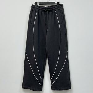 Pantalon de survêtement empilé 100 % coton de haute qualité, style streetwear, rayé, coupe droite, personnalisé, ample et évasé pour homme - Product Image 1