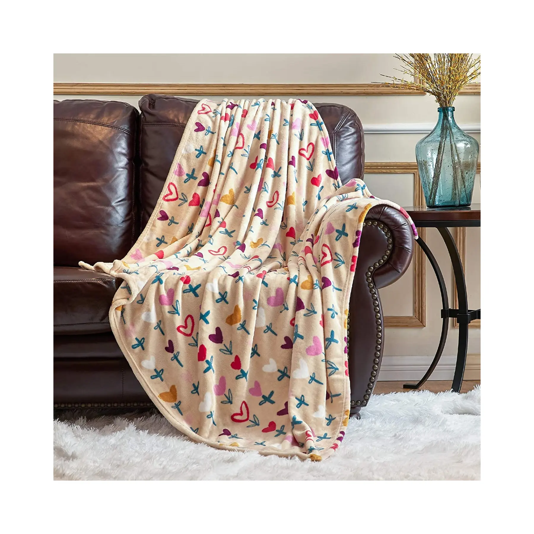 Aceptamos manta tejida Jacquard de flores coloridas personalizadas al por mayor para sofá de decoración del hogar