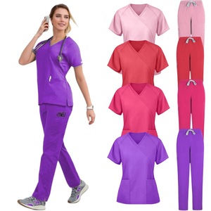 Women Medical Scrub Set V-Neck Short Sleeve Top And Pants Moisture Wicking Hospital Uniforms For Nurses Spa Use - Product Image 1