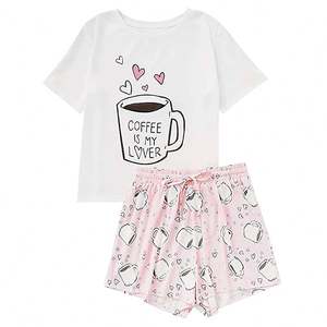 Pantaloncini Casual da donna t-shirt con stampa a maniche corte pigiami da notte Set pigiama da notte Set pigiama da donna - Product Image 4