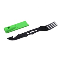Ensemble de couverts de camping portables avec couteau à fourchette à sifflet d'urgence Paracord Survival Multitool
