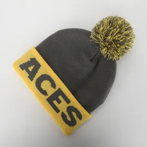 Berretto da sci caldo invernale Jacquard acrilico con risvolto in maglia Unisex personalizzato cappelli Bobble berretti Pom Pom