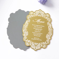 Menu de mariage élégant en acrylique, écriture blanche, décoration miroir doré, carte de menu pour la décoration de table de réception de mariage