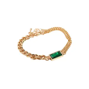 High Quality Green Gemstone Bracelet Stainless Steel Cuban Chain Stainless Steel Zircon Jewelry Emerald Pendant Necklace Link