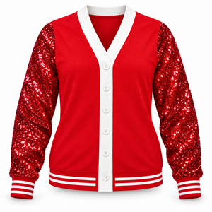 Cardigan Sororité Campus Greek & Embroidery Shop à manches à sequins, col en V, blocs de couleur et poignets rayés - Product Image 4