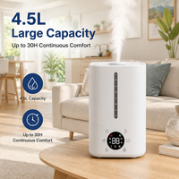 Nouveau 2026 Humidificateur d'air ultrasonique intelligent 4,5 L à remplissage par le haut, à brume froide, diffuseur d'eau pour usage domestique