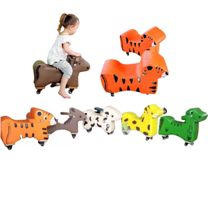Adorables animaux <span class=keywords><strong>à</strong></span> <span class=keywords><strong>bascule</strong></span> en forme de dinosaure, tigre, vache, cheval avec roues, ensemble d'animaux <span class=keywords><strong>à</strong></span> <span class=keywords><strong>bascule</strong></span> souples pour enfants, idéal pour les fêtes de crèche - Product Image 5