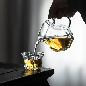 Guanlan Heat Resistant Glass Fairness Cup With Handle Oval Shape <b>Tea</b> Pitcher For Kung Fu <b>Tea</b> <b>Sets</b> Home Use Afternoon <b>Tea</b> - Product Image 2