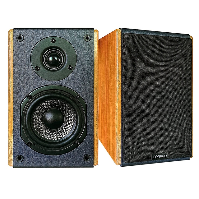Lonpoo LP42 Bookshelf HiFi Speakers for Home Theatre and Computer 4-Inch Carbon Fiber Woofer and Silk Dome Tweeter