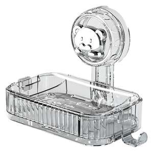 Porte-savon mural rectangulaire à ventouse, design moderne, en plastique transparent, drainable, pour salle de bain - Product Image 1