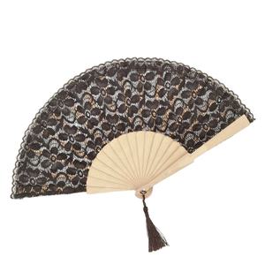 Abanico de Madera Plegable Chino Antiguo de 23 CM con Bordado Colorido, Abanico de Madera con Encaje para Danza - Product Image 3