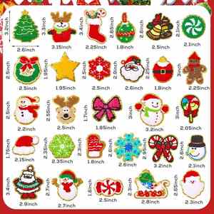Wholesale Custom Merry Christmas <b>Patch</b> Gingerbread Grinchy Santa Christmas Tree Heat Transfer Sequin Iron on Chenille <b>Patches</b> - Product Image 2