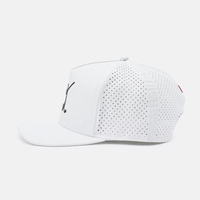 Casquette de baseball 5 panneaux en caoutchouc personnalisé avec logo, imperméable, 100 % polyester, perforations découpées au laser, pour le golf
