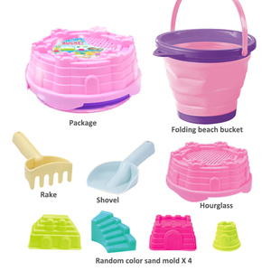 Seau pliable de 2,5 L avec râteau, pelle et moule à sable – Ensemble d'outils et jouets de plage d'été pour enfants – Jouets portables pour le sable - Product Image 3