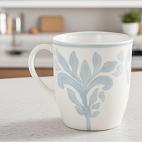 Mug à café en porcelaine motif feuille bleu clair, design moderne, compatible lave-vaisselle et micro-ondes, portable pour la maison et le bureau