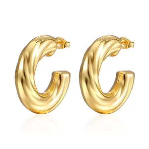 Dortnover retro geometric chunky drop earrings women crystal drop huggie earring charm 14/18k gold plated korean
