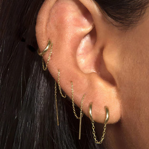 Boucles d'oreilles créoles en acier inoxydable 316L avec chaîne pour piercing de cartilage |   Bijoux de perçage d'oreille à double chaîne pour hommes et femmes - Product Image 5